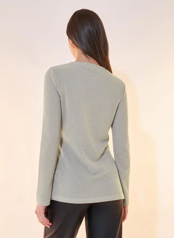 Take Two Waffle Knit Split Hem Top