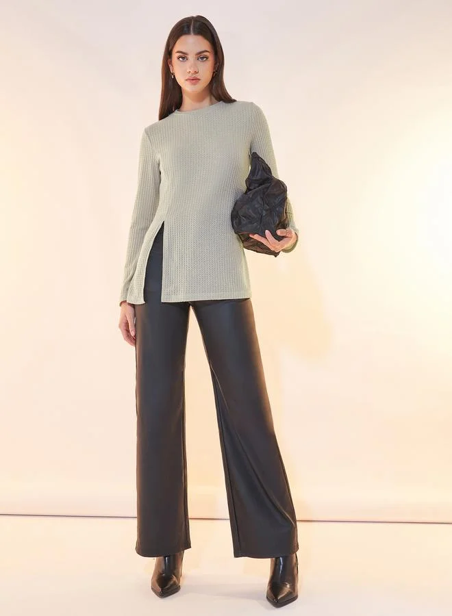 Take Two Waffle Knit Split Hem Top