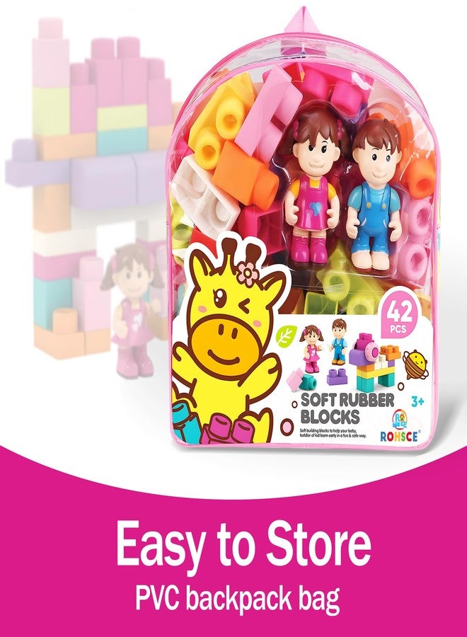 ROHSCE Soft Building Blocks for Toddlers, Stacking Blocks for Babies 6 Months and Up STEM Toddler Gifts, Large Construction Block Set Rubber Blocks Bag with 42 Pieces and Storage,Gift for Easter - Image 4
