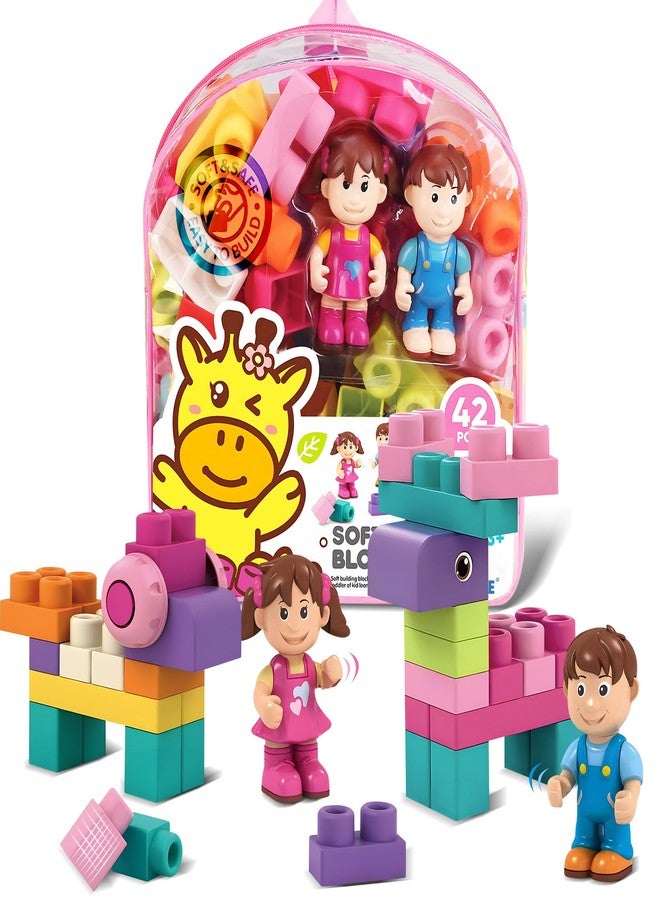 ROHSCE Soft Building Blocks for Toddlers, Stacking Blocks for Babies 6 Months and Up STEM Toddler Gifts, Large Construction Block Set Rubber Blocks Bag with 42 Pieces and Storage,Gift for Easter - Image 1