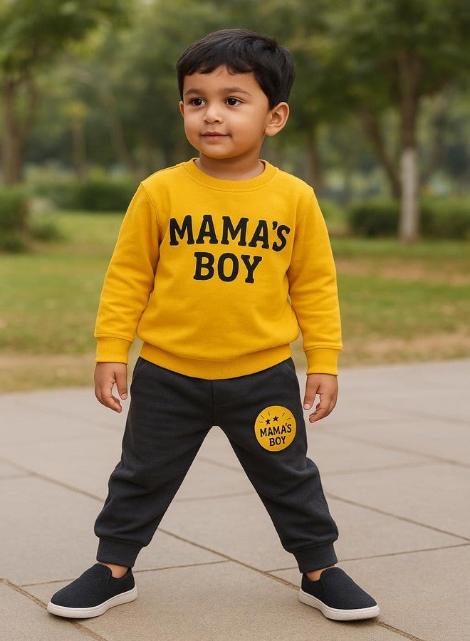 RIZZQ Kids Dress for Boys | Printed Round Neck Full Sleeve T-shirt and Pant Clothing Set for Baby Boys-White (Yellow, 2-3 Year) - Image 2