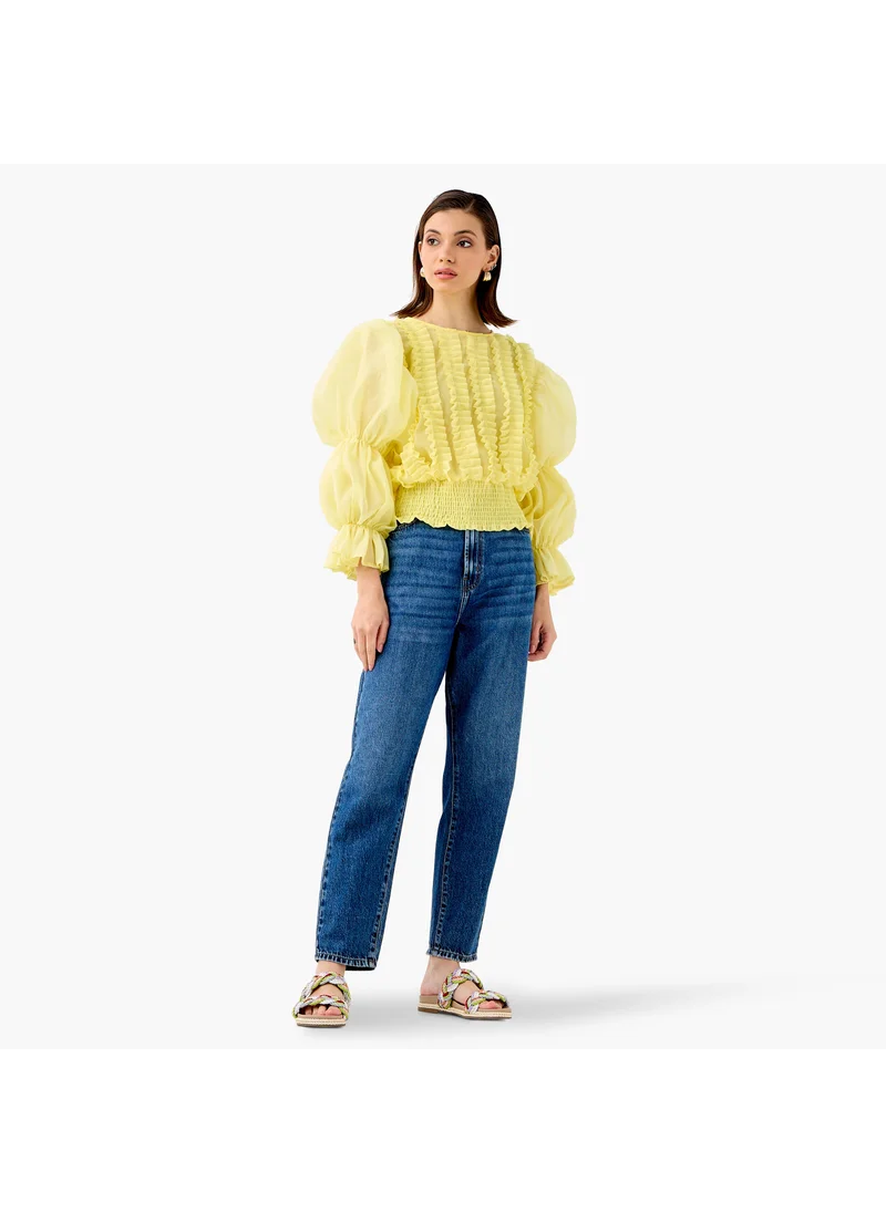 2Xtremz 2Xtremz Ruffle Detail Top with Round Neck and Long Sleeves