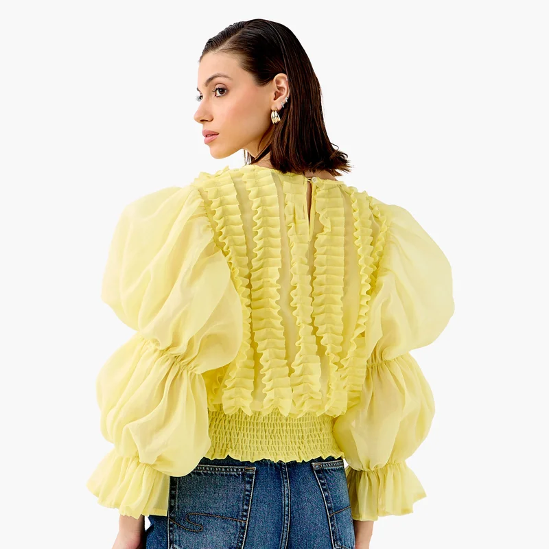 2Xtremz 2Xtremz Ruffle Detail Top with Round Neck and Long Sleeves