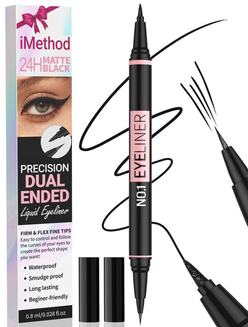 iMethod Liquid Eyeliner - Waterproof Eyeliner 2-in-1 Dual-Ended Eye Liner with Precise Brush-Tip and Thick Tip, Black Liquid Liner Pen, Matte Finish, Long Lasting, Smudge-proof, Transfer-proof, Black - Image 1