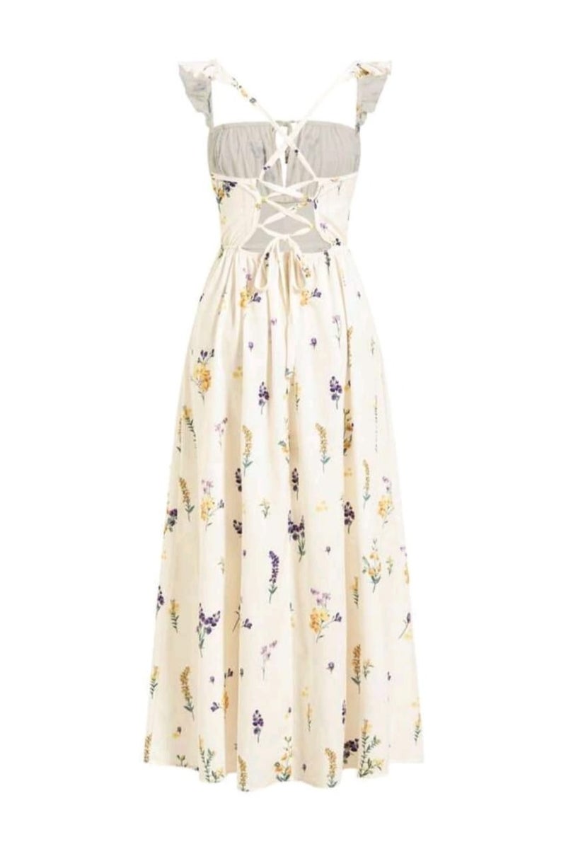 SHEIN Women's Elegant Square Neck Cap Sleeve Crisscross Backless Floral Print Slim Slit Dress - Image 5