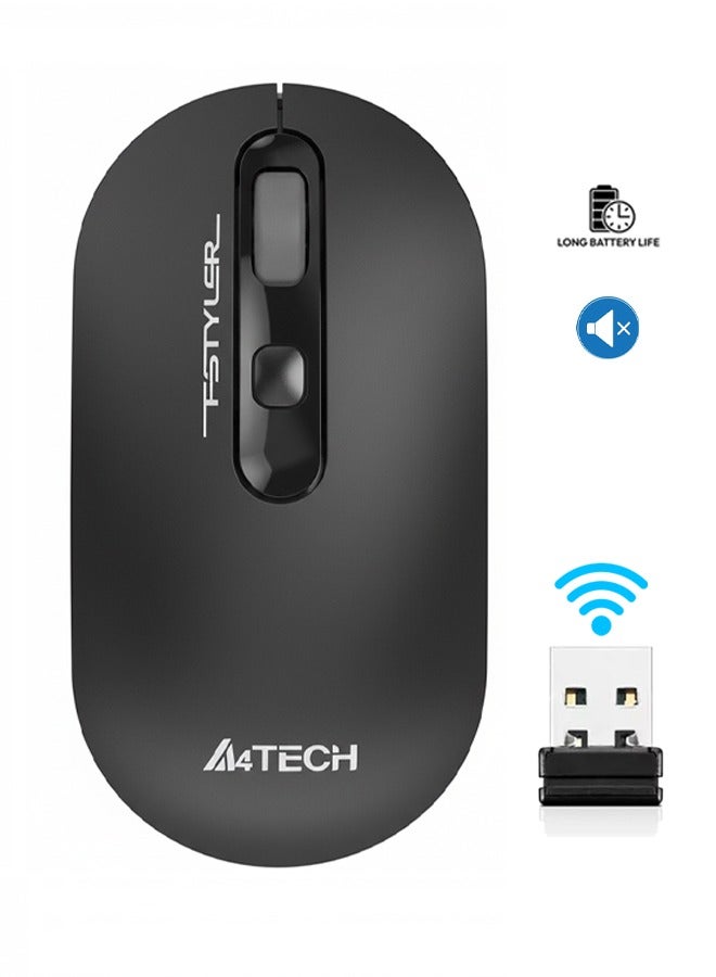 A4TECH FG20 Fstyler 2.4G Wireless Mouse | Symmetric Design | 4 Buttons + 4-Way Wheel | 3-Level DPI | Long Battery Life | Windows/macOS – Black
