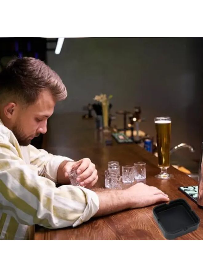 Modern Black Rectangular Ashtray Heavy Duty With Cigar Holder Wide Lip For Indoor Outdoor Use - Image 5