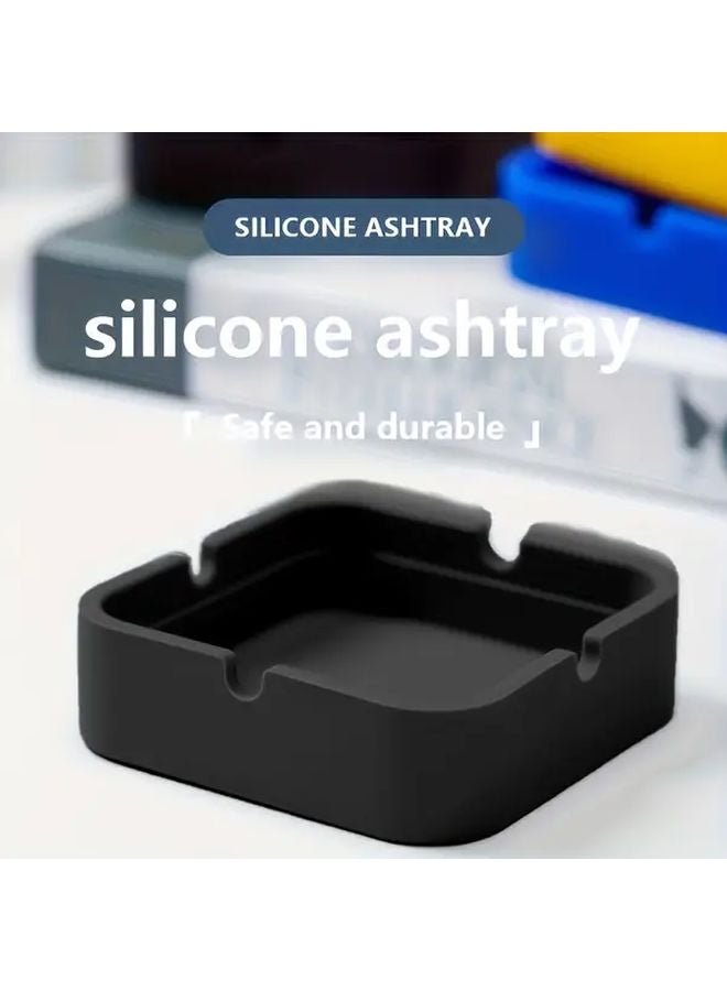 Modern Black Rectangular Ashtray Heavy Duty With Cigar Holder Wide Lip For Indoor Outdoor Use - Image 2