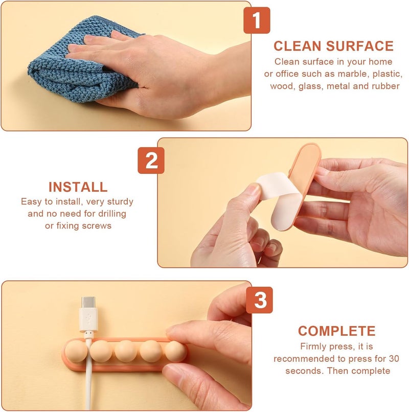 HomeAra 3 Pcs Silicone Cable Clips Cord Management Organizer with Adhesive Hooks Power Cords Charging Cables Mouse Cable PC Office Home Wire Holder Cable Management Solution Color Random - Image 4