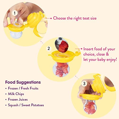 NatureBond Baby Food Feeder/Fruit Feeder Pacifier Nibbler (2 Pack) - Infant Teething Toy Teether Weaning in Appetizing Colors | + Additional Silicone Sacs - Image 5