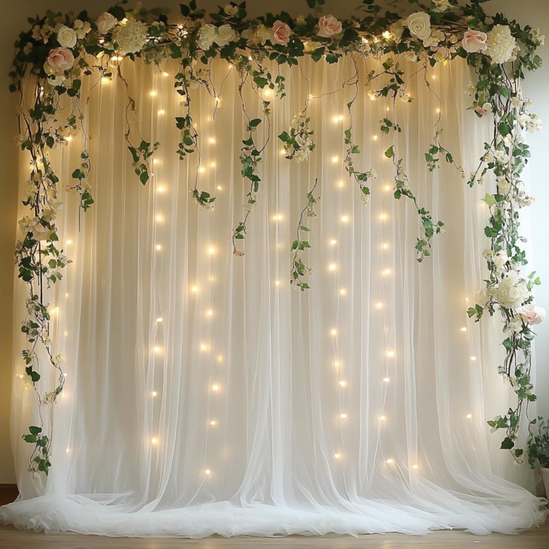 Patioman 10x10ft White Tulle Backdrop Curtain with String Lights WrinkleFree Sheer Wedding Backdrop for Birthday Parties Baby Showers Bridal Showers Photo Shoots and Home Decorations White - Image 2