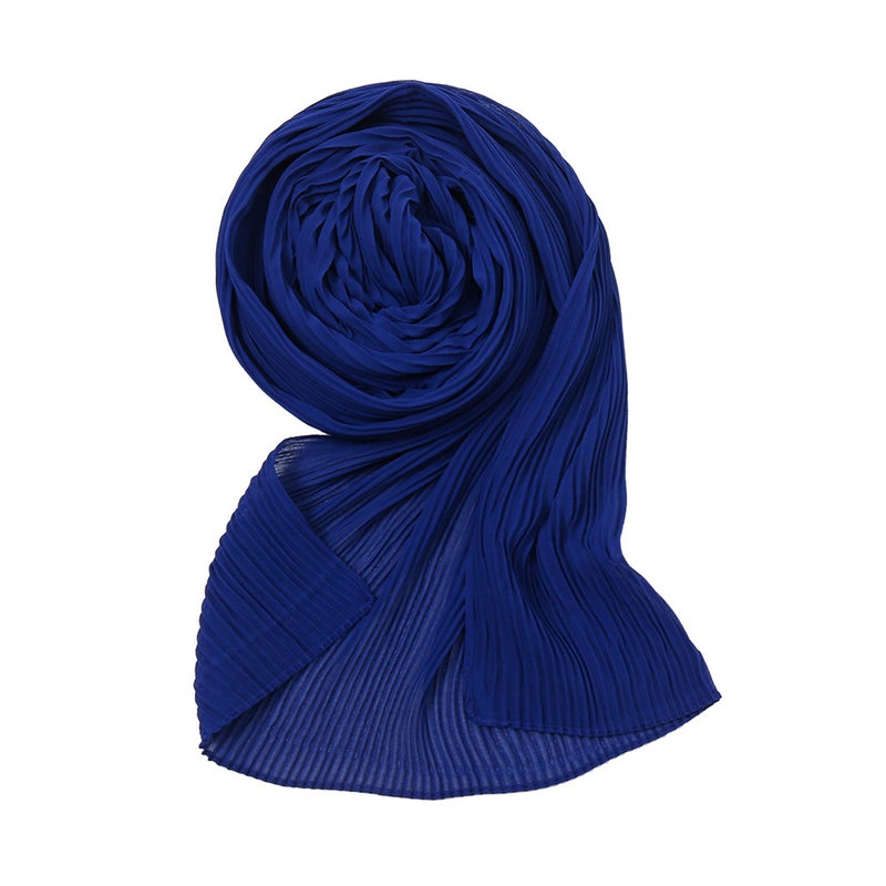 Pearl Chiffon Pleated Solid Scarf for Women 7# Blue 