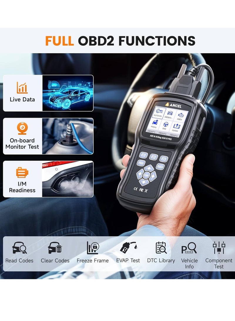 Ancel AD610 Pro OBD2 Scanner - ABS SRS Code Reader, Check Engine Light Diagnostic Tool with ABS Bleeding, AutoVIN, Real-Time Data, Full OBD2 Functions, SAS/Oil/EPB Reset - Image 5