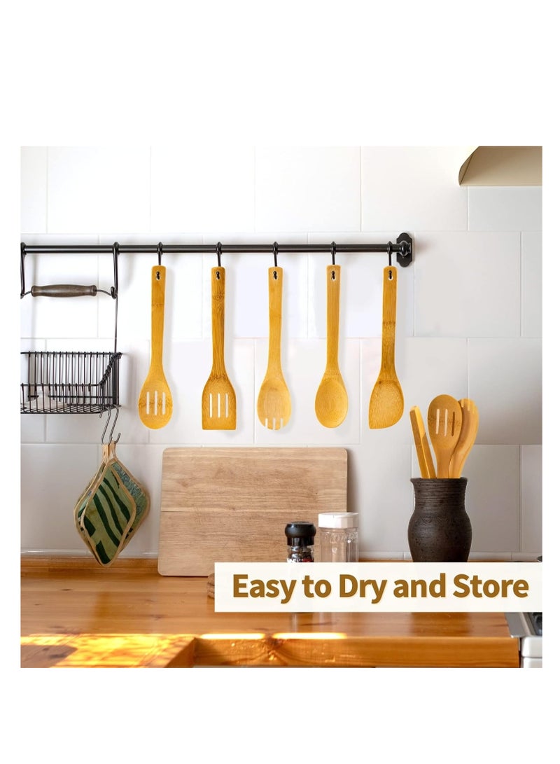 لوكاداه مجموعة أدوات طبخ خشبية من 6 قطع مع حامل - ملاعق خشبية للطهي وملاعق مسطحة، مجموعة مطبخ متينة من الخيزران لأواني الطهي غير اللاصقة، إكسسوارات مطبخ خشبية متينة مقاومة للحرارة، إكسسوارات مطبخ من الخيزران الطبيعي للاستخدام في المنزل والمطعم - Image 3