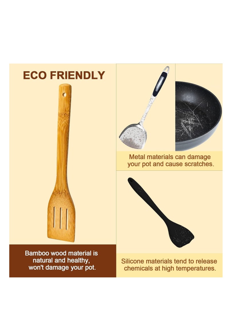 لوكاداه مجموعة أدوات طبخ خشبية من 6 قطع مع حامل - ملاعق خشبية للطهي وملاعق مسطحة، مجموعة مطبخ متينة من الخيزران لأواني الطهي غير اللاصقة، إكسسوارات مطبخ خشبية متينة مقاومة للحرارة، إكسسوارات مطبخ من الخيزران الطبيعي للاستخدام في المنزل والمطعم - Image 5