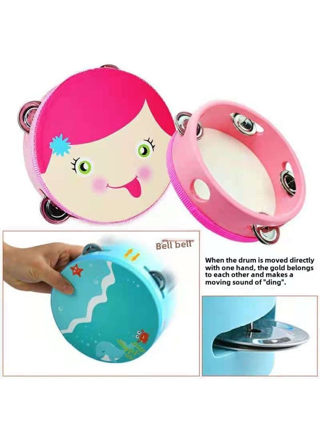 Kindergarten Small Tambourine Teachers Use Rattles Orff Teaching Materials Dance Performance Props Children's Hands To Beat Linggu-Color:15cm Diameter Blue Flowers - Image 4