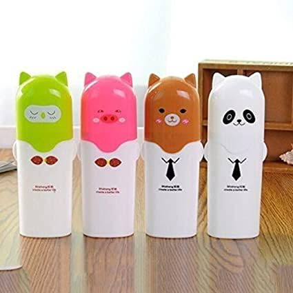 RIVUGJA Portable Cartoon Animal Toothbrush Holder Box Plastic Tooth Mug Toothpaste Case Cup Travel Camping Bath Accessories [Colour ME Very] (2) - Image 1