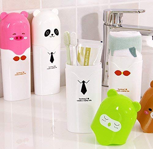 RIVUGJA Portable Cartoon Animal Toothbrush Holder Box Plastic Tooth Mug Toothpaste Case Cup Travel Camping Bath Accessories [Colour ME Very] (2) - Image 3