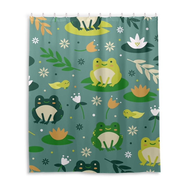 WELLDAY Cute Frogs Shower Curtain Bathroom Decor Waterproof Fabric Shower Curtains with Hooks 60x72 Inch - Image 1