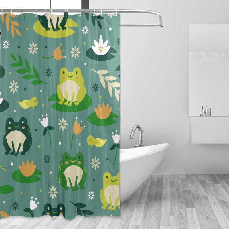 WELLDAY Cute Frogs Shower Curtain Bathroom Decor Waterproof Fabric Shower Curtains with Hooks 60x72 Inch - Image 2