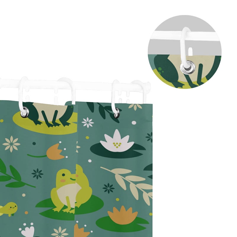 WELLDAY Cute Frogs Shower Curtain Bathroom Decor Waterproof Fabric Shower Curtains with Hooks 60x72 Inch - Image 5