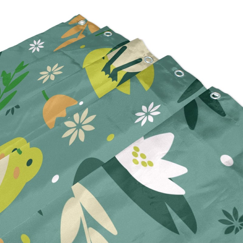 WELLDAY Cute Frogs Shower Curtain Bathroom Decor Waterproof Fabric Shower Curtains with Hooks 60x72 Inch - Image 3