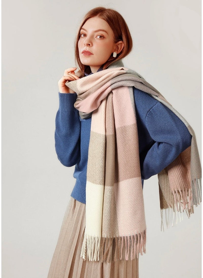 SHEIN1pc Street Ladies' Multicolor Plaid Tassel Detail Faux Cashmere Warm Fashion Shawl Scarf For Daily Wear Winter Fall, Women Winter Scarf - Image 1