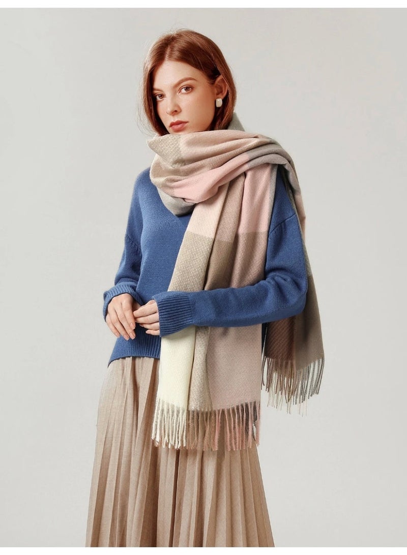 SHEIN1pc Street Ladies' Multicolor Plaid Tassel Detail Faux Cashmere Warm Fashion Shawl Scarf For Daily Wear Winter Fall, Women Winter Scarf - Image 3