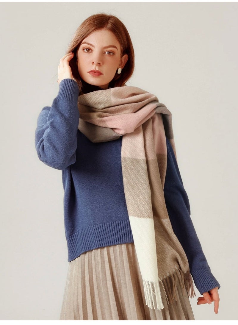 SHEIN1pc Street Ladies' Multicolor Plaid Tassel Detail Faux Cashmere Warm Fashion Shawl Scarf For Daily Wear Winter Fall, Women Winter Scarf - Image 2