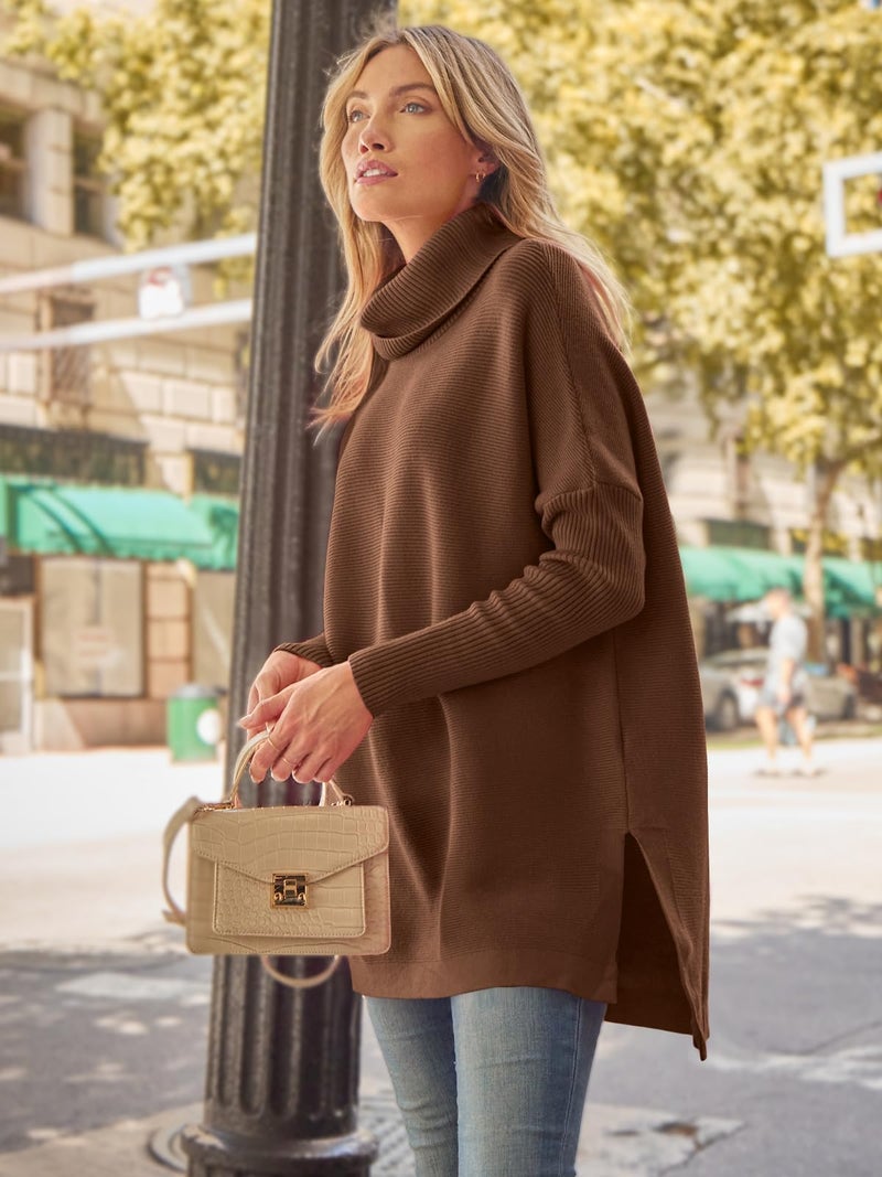 LILLUSORY Oversized Turtleneck Pullover Sweater Women 2025 Long Tunic Cozy Winter Trendy Plus Size Poncho Cowl Neck Cute Casual Early Fall Fashion Must Have Work Old Money Clothes Outfit Clothing - Image 4