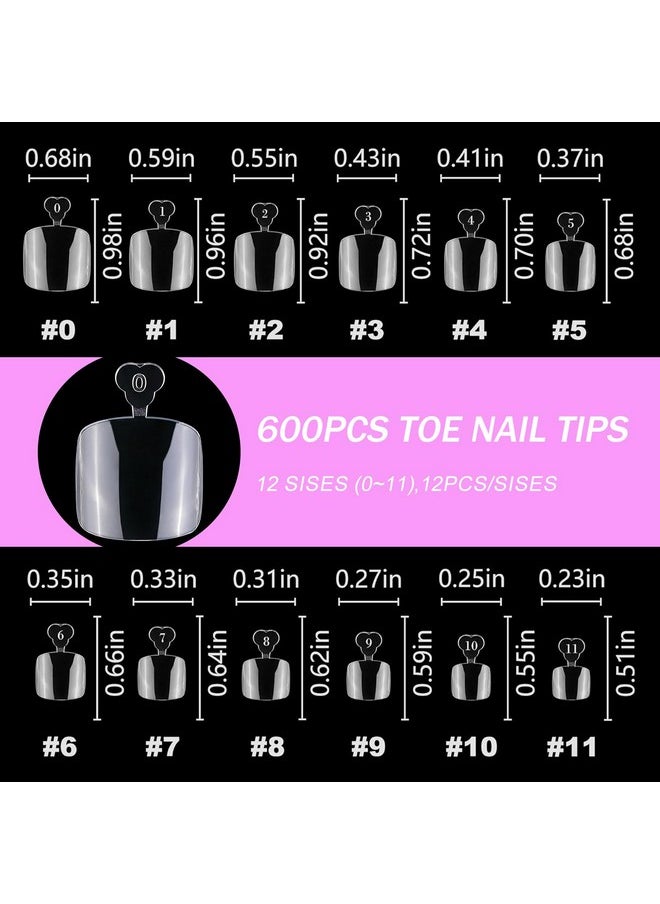 Addfavor - 600Pcs Toe Nail Tips Soft Gel X Nail Tips Toenails Clear Fake Nails Square Acrylic False Toes Nails For Toe Nails Extension, Press On Toenails Making - Image 1