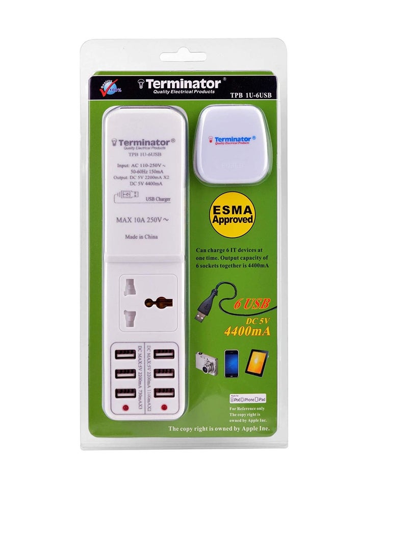 Terminator One Way Universal Extension Socket 6 USB Ports DC 5V 4400mA 2M detachable cable 13A Plug Max 10A 250V  - Image 3