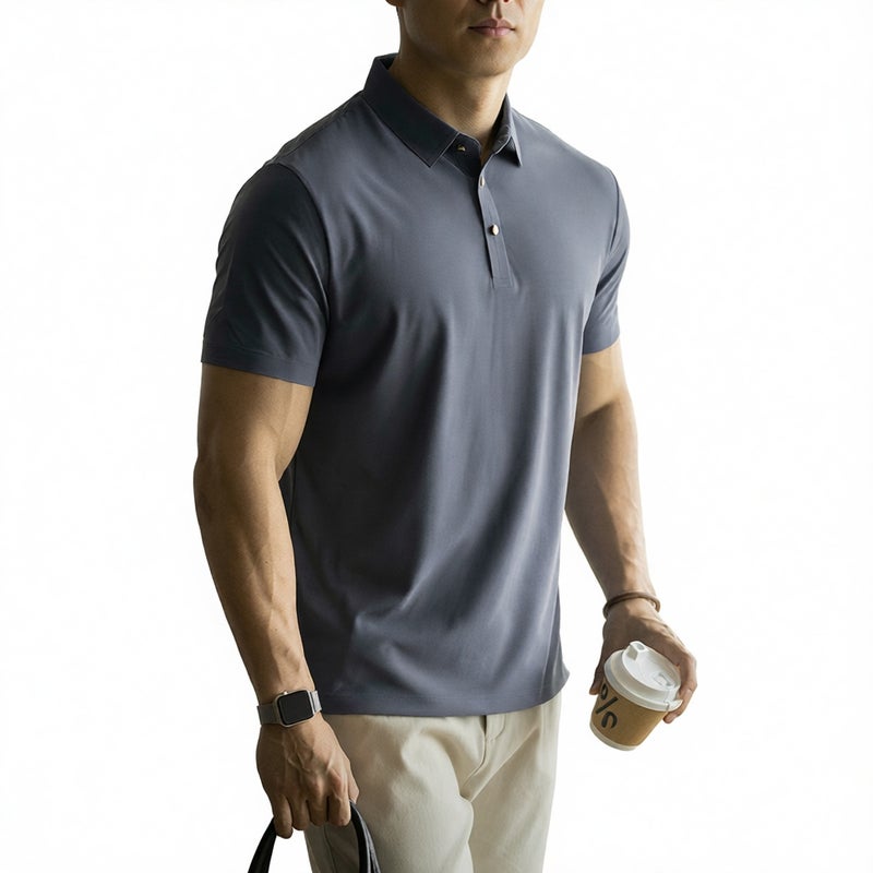 Men's Quick-Dry Cooling Short Sleeve Polo Shirt Lightweight Business Casual Turn-Down Collar T-Shirt - Image 1