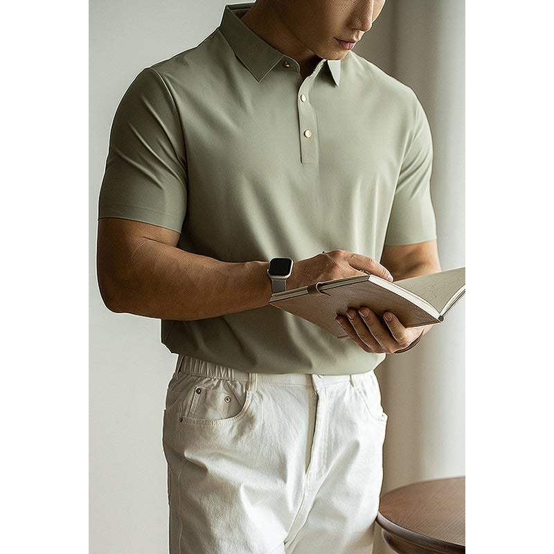 Men's Quick-Dry Cooling Short Sleeve Polo Shirt Lightweight Business Casual Turn-Down Collar T-Shirt - Image 2
