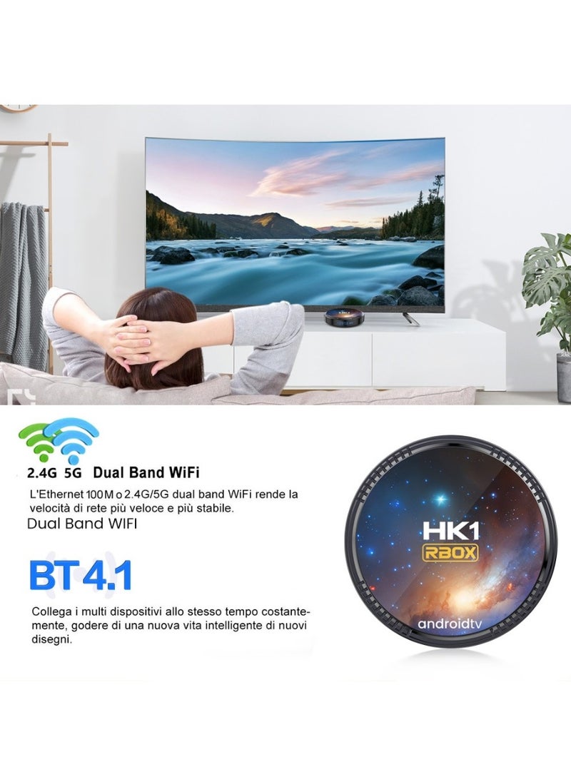 Upgraded  HK1RBOX Android TV Box, 4GB RAM + 64GB ROM Ultra HD 4K Smart TV Box, RGB Light Set Top Box BT5.0, HLG Mode HDR10+ WiFi 6 USB 3.0