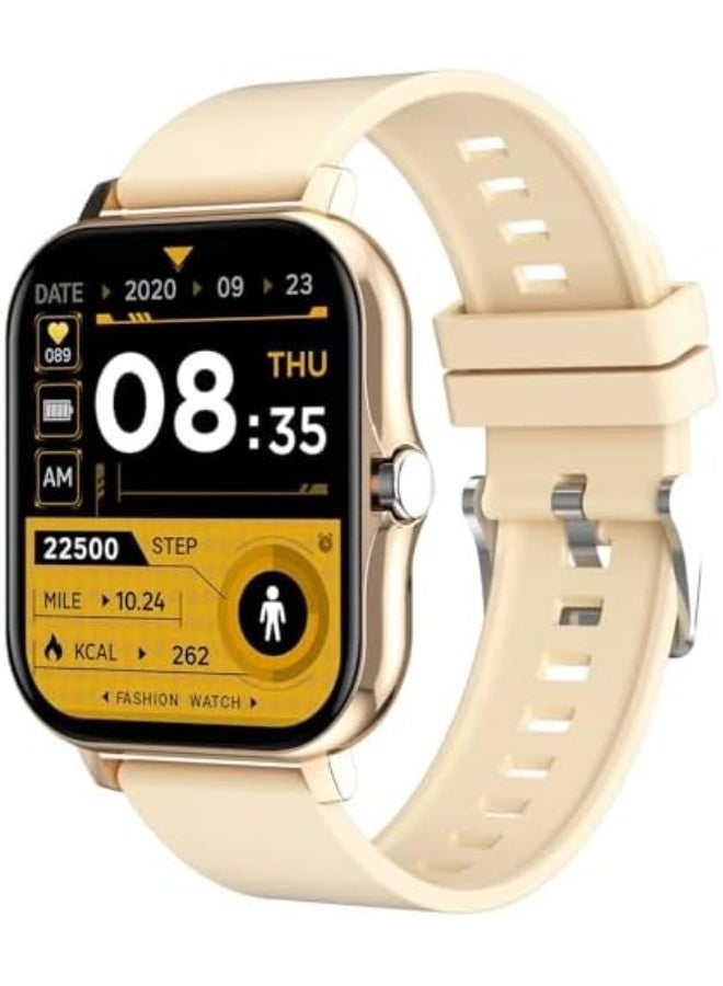 ساعة ذكية لهواتف أندرويد و iOS بحجم 1.83 بوصة، شاشة تعمل باللمس، ساعة مكالمات، متتبع للياقة البدنية، مقاومة للماء بمعيار IP68، وجه قابل للتخصيص، عداد خطوات، مراقب للنوم، آلة حاسبة للطقس، ساعات رياضية خارجية (ذهبي بحزام بيج) - Image 1