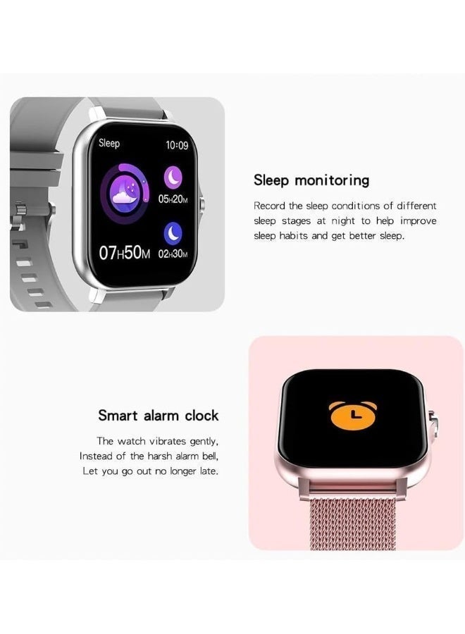ساعة ذكية لهواتف أندرويد و iOS بحجم 1.83 بوصة، شاشة تعمل باللمس، ساعة مكالمات، متتبع للياقة البدنية، مقاومة للماء بمعيار IP68، وجه قابل للتخصيص، عداد خطوات، مراقب للنوم، آلة حاسبة للطقس، ساعات رياضية خارجية (ذهبي بحزام بيج) - Image 3