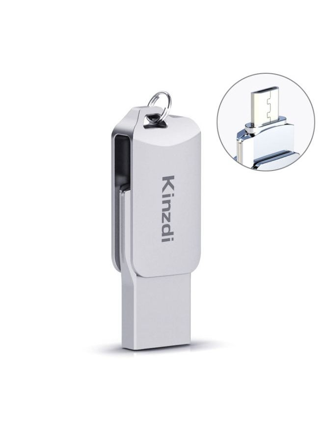 BURAQ Kinzdi 32GB USB 2.0 Android Phone & Computer Dual-use Rotary Metal U Disk V8 (Silver)  - Image 1