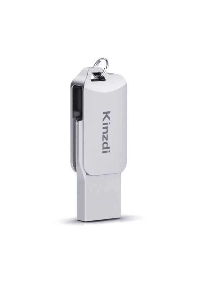 BURAQ Kinzdi 32GB USB 2.0 Android Phone & Computer Dual-use Rotary Metal U Disk V8 (Silver)  - Image 2