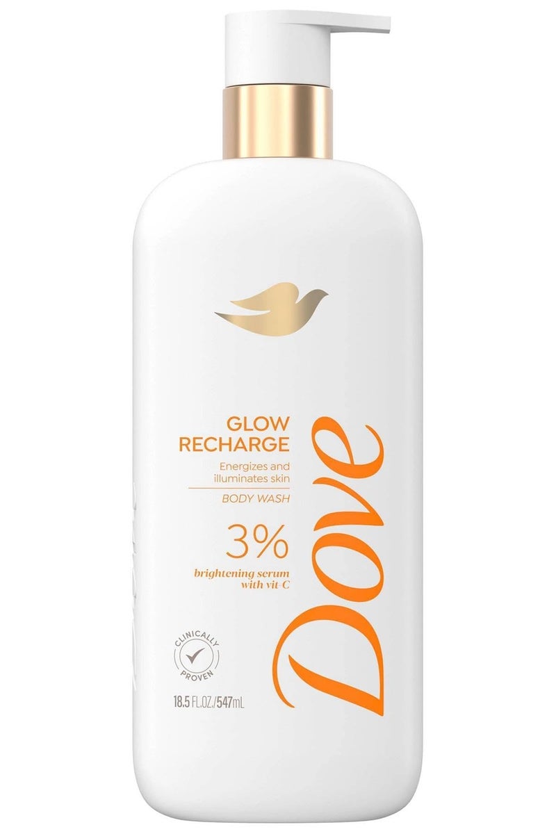Dove غسول الجسم المقشر من دوف Glow Recharge ينشط البشرة ويضيءها، مصل تفتيح البشرة بنسبة 3% مع فيتامين سي، 18.5 أونصة - Image 1