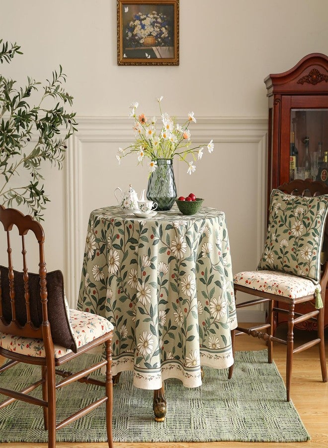 ISAENNE Designer Green Linen Small Round Tablecloth,Floral French Country Indoor Table Cloth,Stain Resistant Home Decor Tablecloths for Dining Kitchen Thanksgiving Party,Diameter 55"-Brune - Image 2
