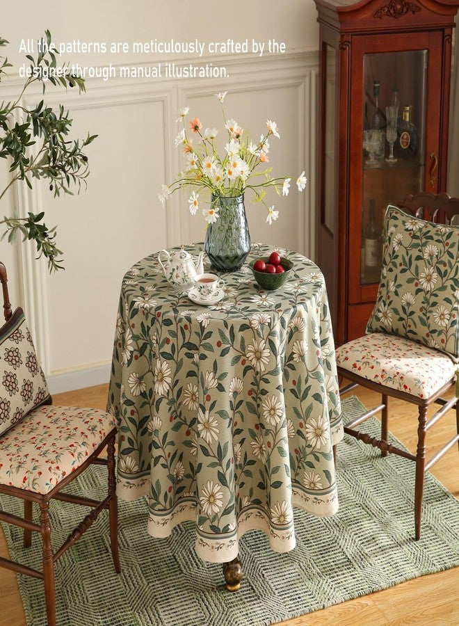 ISAENNE Designer Green Linen Small Round Tablecloth,Floral French Country Indoor Table Cloth,Stain Resistant Home Decor Tablecloths for Dining Kitchen Thanksgiving Party,Diameter 55"-Brune - Image 4