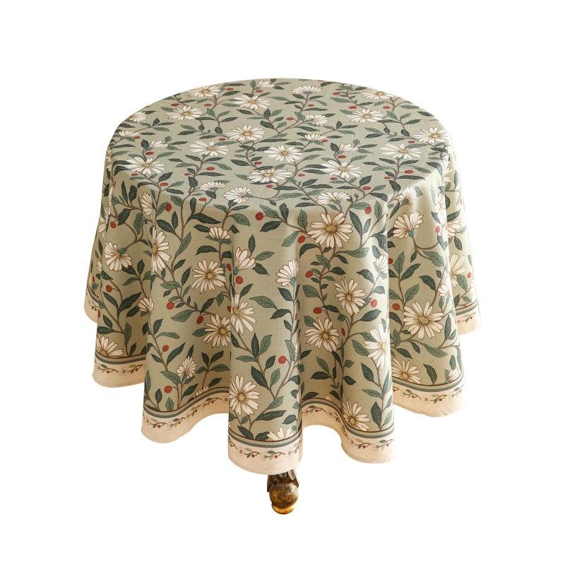ISAENNE Designer Green Linen Small Round Tablecloth,Floral French Country Indoor Table Cloth,Stain Resistant Home Decor Tablecloths for Dining Kitchen Thanksgiving Party,Diameter 55"-Brune - Image 1