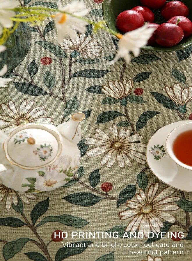 ISAENNE Designer Green Linen Small Round Tablecloth,Floral French Country Indoor Table Cloth,Stain Resistant Home Decor Tablecloths for Dining Kitchen Thanksgiving Party,Diameter 55"-Brune - Image 3