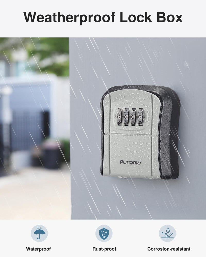 Puroma Key Lock Box Combination Lockbox Wall-Mounted Key Storage Box for House Keys, Resettable Code Safe Security Lock Box for Home, Office, Garage, Apartment Spare Key Storage (1 Pack, Grey) - Image 4