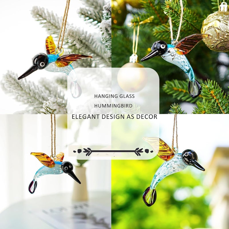 KRISININE Glass Hummingbird Ornaments Hanging Decorative Blown Glass Hummingbird Ornament for Home Party Christmas Tree Decorations - Image 4