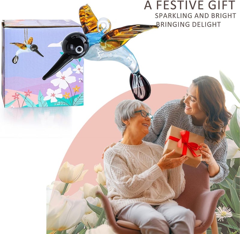 KRISININE Glass Hummingbird Ornaments Hanging Decorative Blown Glass Hummingbird Ornament for Home Party Christmas Tree Decorations - Image 5