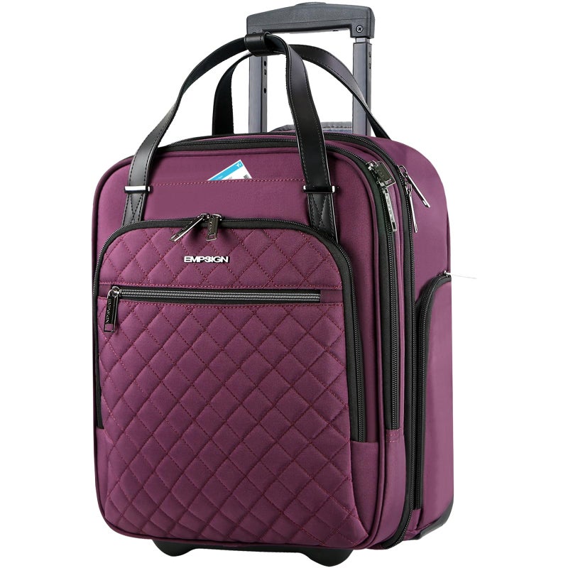 EMPSIGN Underseat Carry On Wheeled - 16" Carry on Bag with Wheels Multi-functional Lightweight Rolling Bag Overnight Weekender Small Suitcase for Women Men Travel Business, Burgundy - Image 1