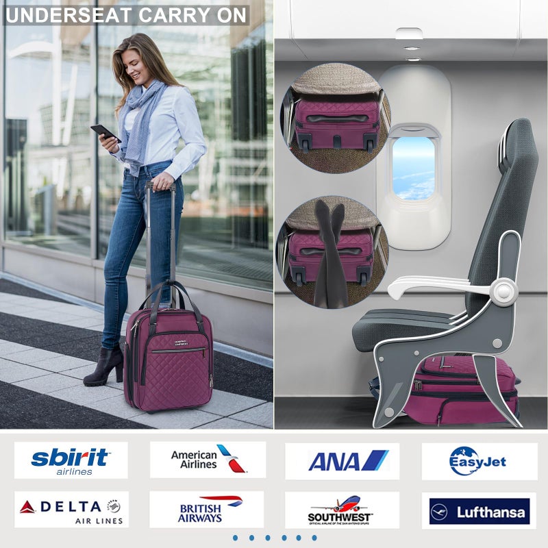 EMPSIGN Underseat Carry On Wheeled - 16" Carry on Bag with Wheels Multi-functional Lightweight Rolling Bag Overnight Weekender Small Suitcase for Women Men Travel Business, Burgundy - Image 3