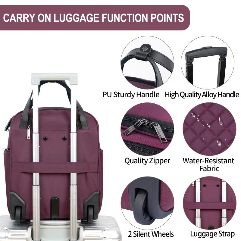 EMPSIGN Underseat Carry On Wheeled - 16" Carry on Bag with Wheels Multi-functional Lightweight Rolling Bag Overnight Weekender Small Suitcase for Women Men Travel Business, Burgundy - Image 4